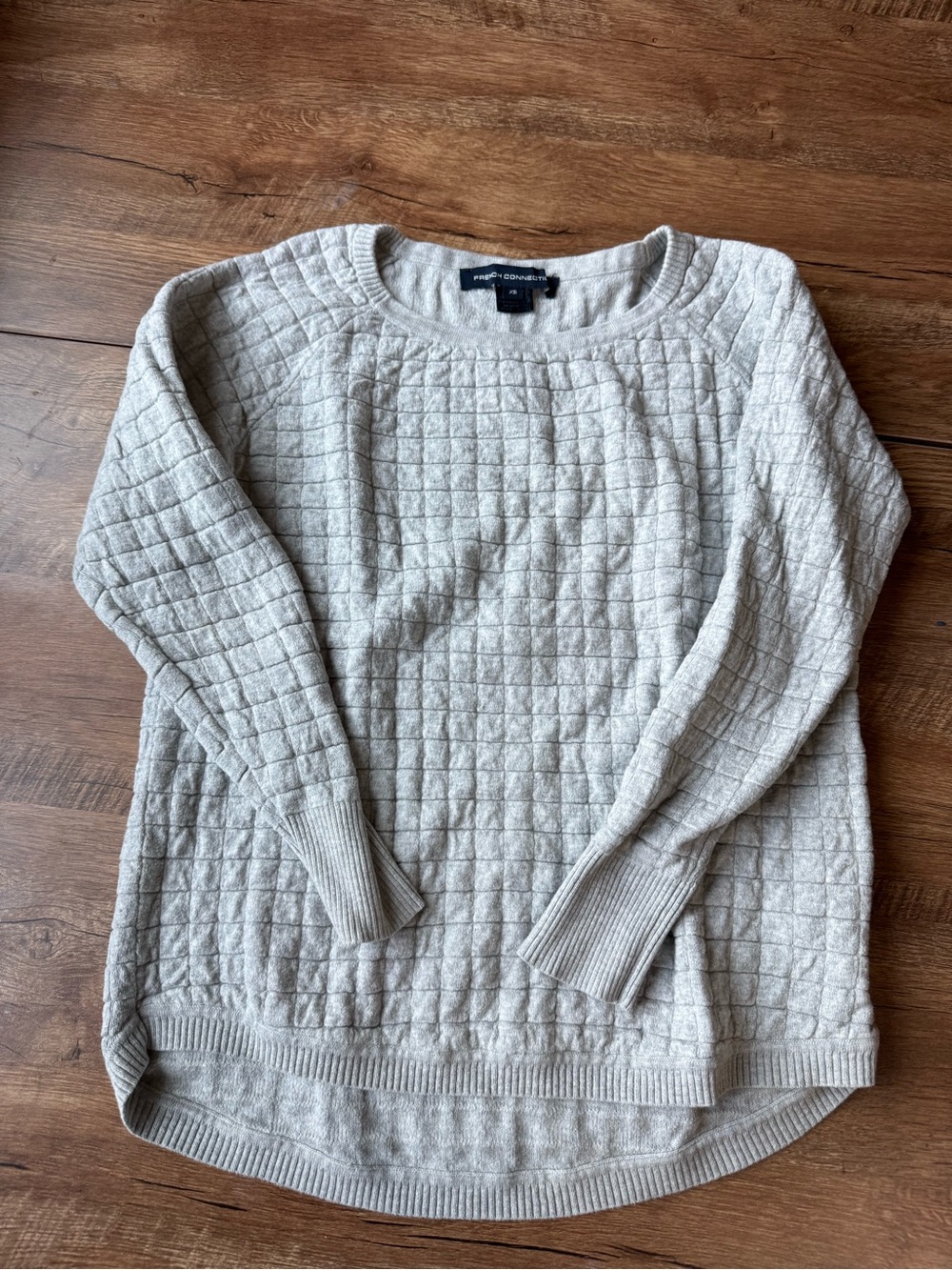 French Connection Cream Quilted Knit Sweater Top